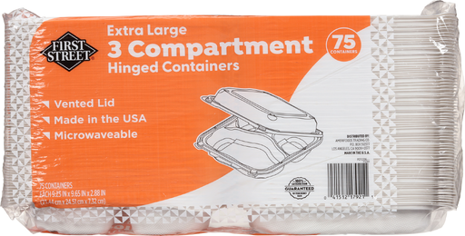 Extra Large 3 Compartment Hinged Container