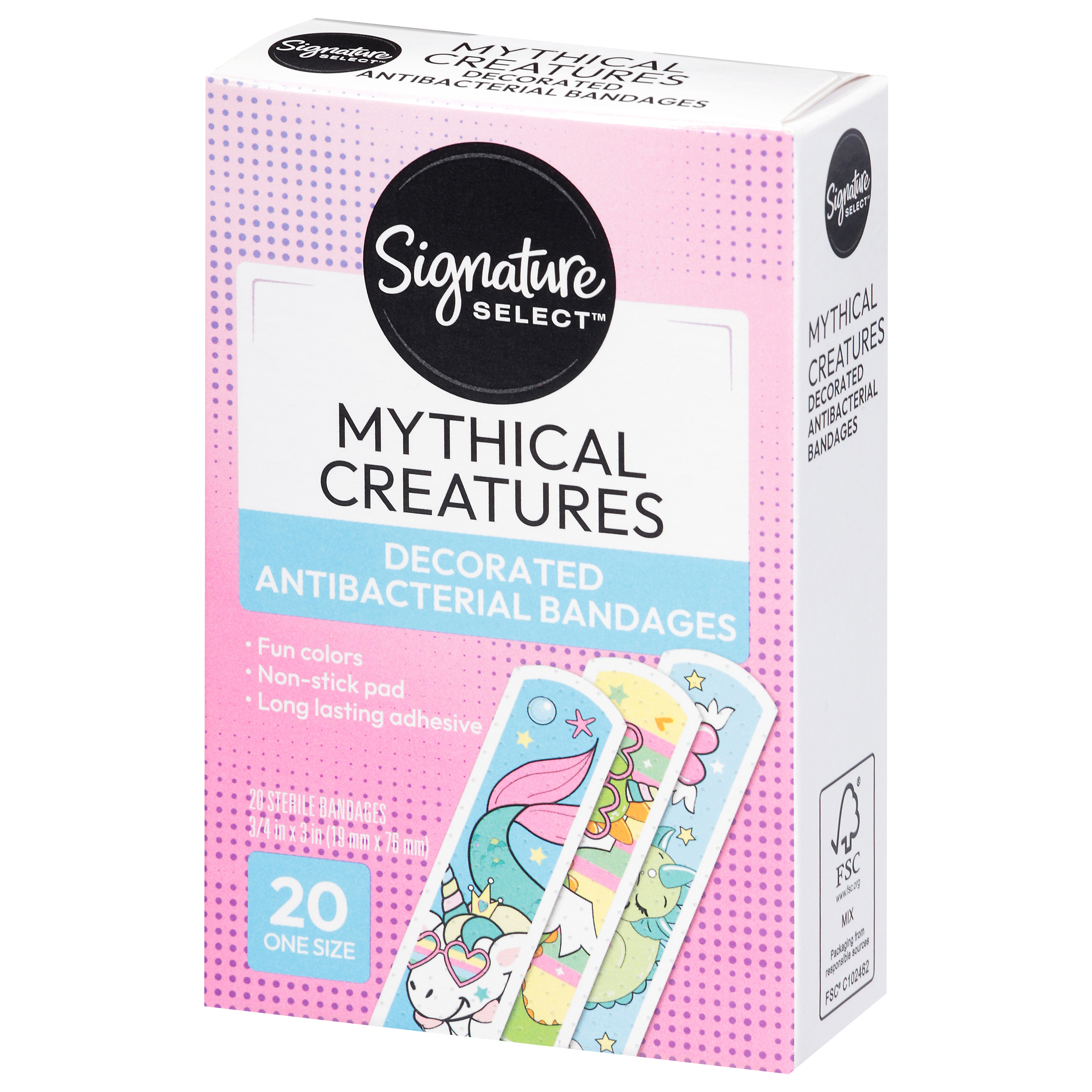 Mythical Creatures Decorated Antibacterial Bandages 20 ct