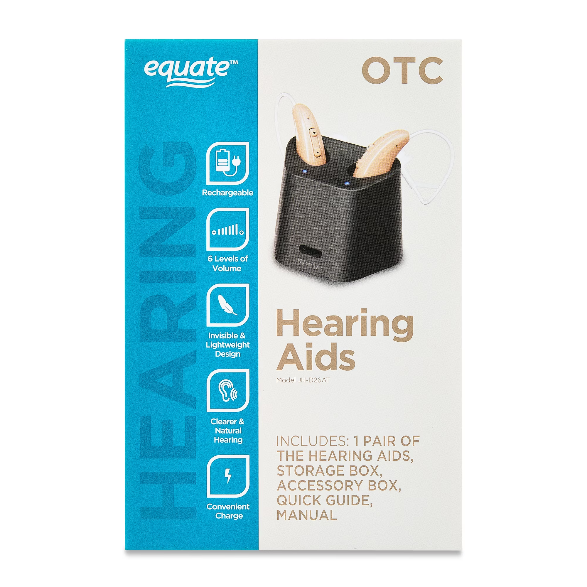 Rechargeable Over-the-Counter Hearing Aids, Noise Reduction, Behind the Ear